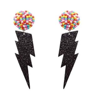 NWT Multi-Color Seed Bead Black Glitter Lightning